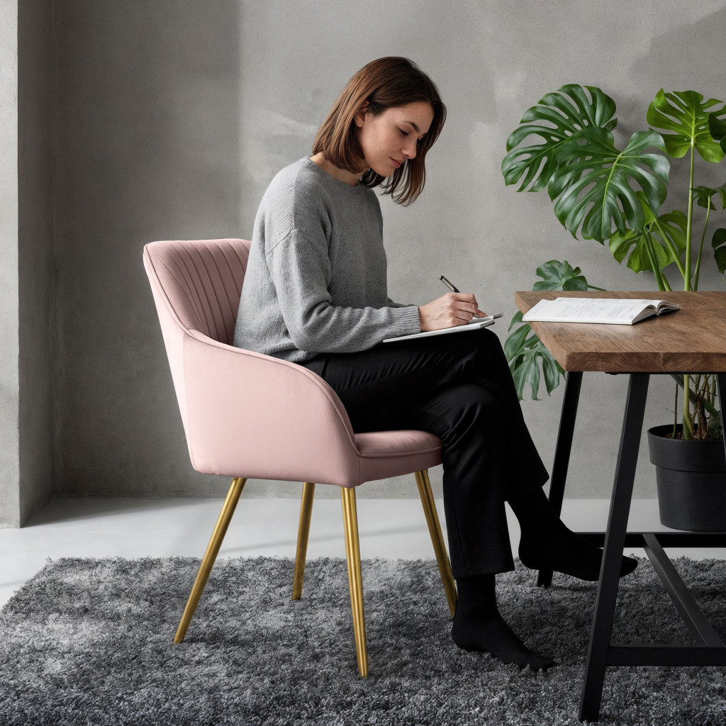 Set 2 scaune dining tapitate din velur Florence, 55x58x82 cm, maxim 120 kg, roz - imagine 6