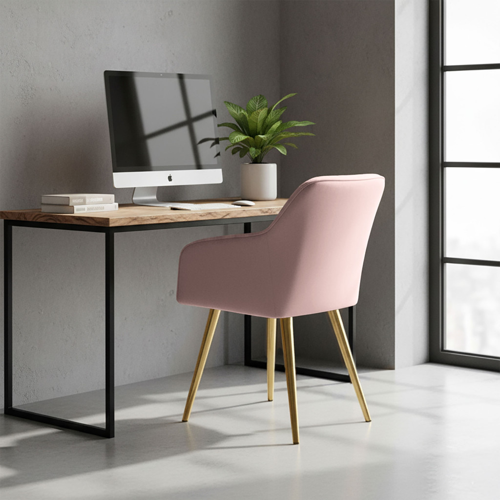 Set 2 scaune dining tapitate din velur Florence, 55x58x82 cm, maxim 120 kg, roz - imagine 8