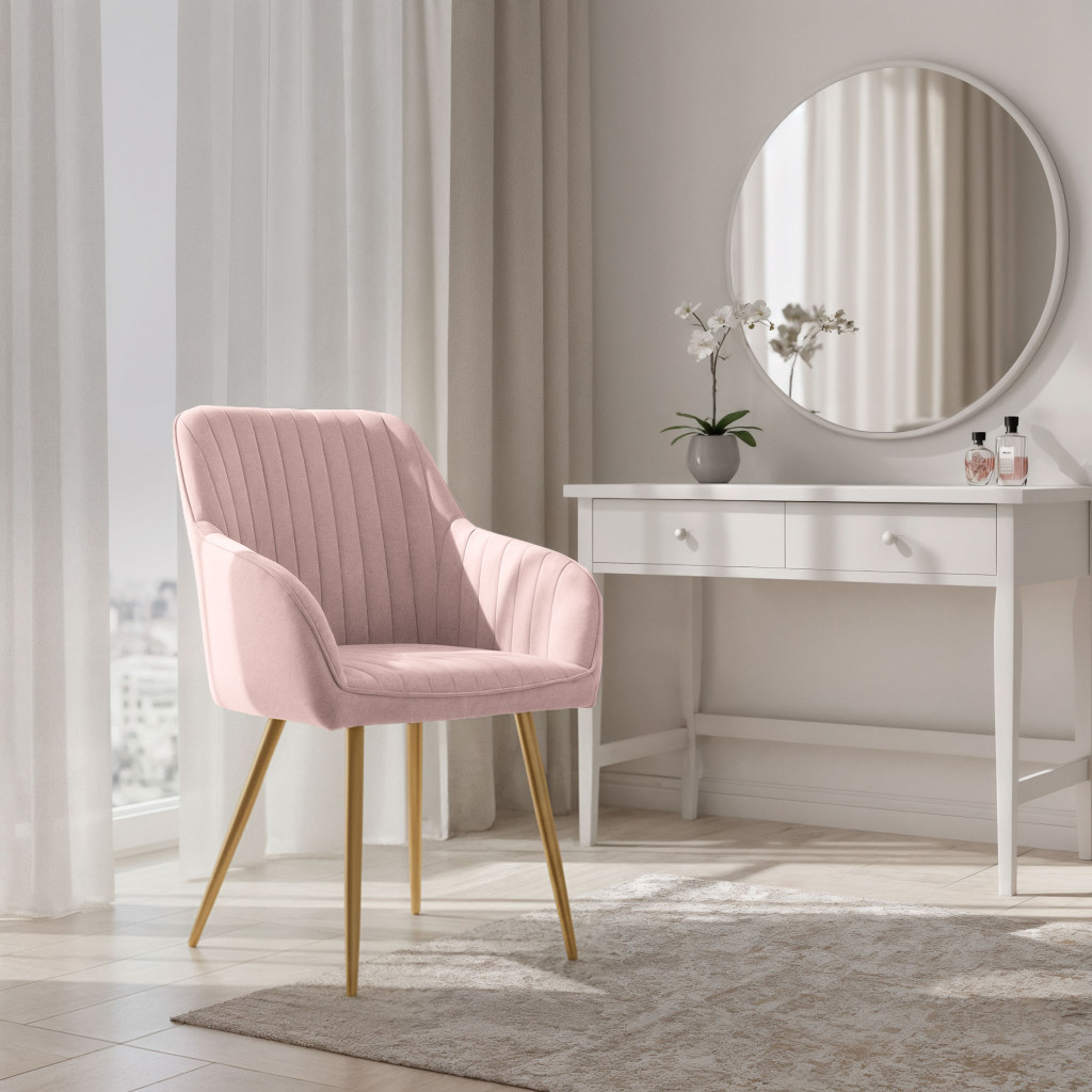 Set 2 scaune dining tapitate din velur Florence, 55x58x82 cm, maxim 120 kg, roz - imagine 10