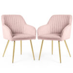 Set 2 scaune dining tapitate din velur Florence, 55x58x82 cm, maxim 120 kg, roz