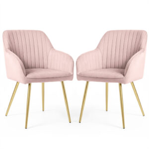 Set 2 scaune dining tapitate din velur Florence, 55x58x82 cm, maxim 120 kg, roz