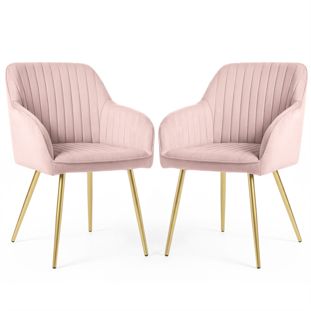 Set 2 scaune dining tapitate din velur Florence, 55x58x82 cm, maxim 120 kg, roz