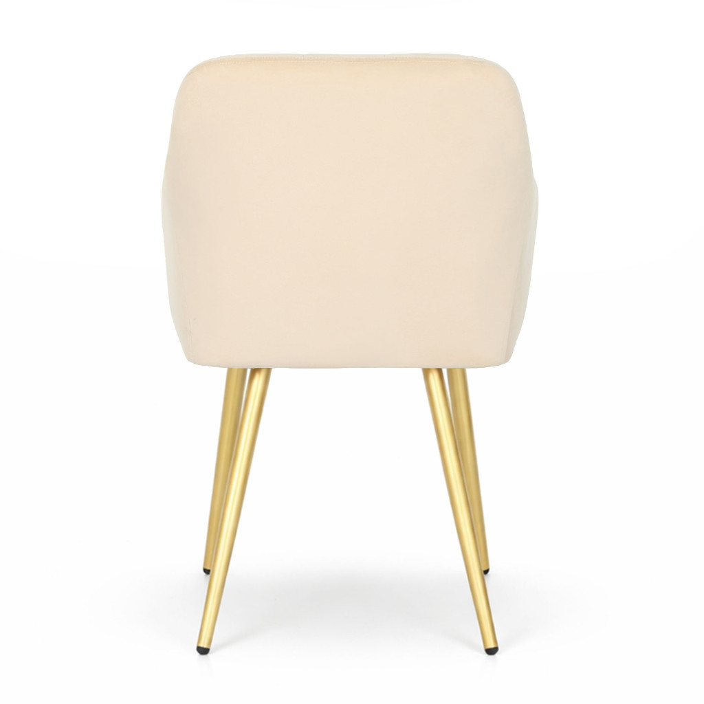 Set 2 scaune dining tapitate cu velur Luxano, cusaturi patrate, picioare aurii, 54x58x82 cm, bej - imagine 6