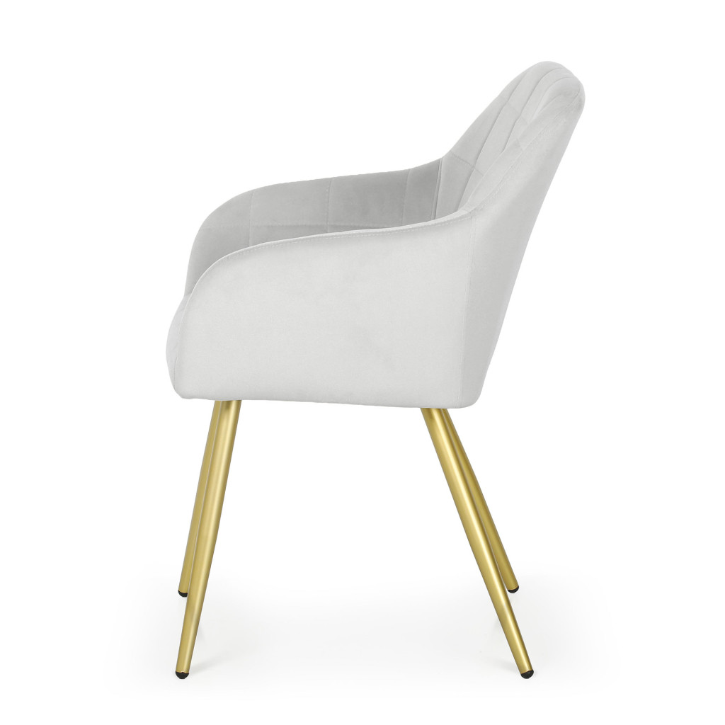 Set 2 scaune dining tapitate cu velur Luxano, cusaturi patrate, picioare aurii, 54x58x82 cm, gri - imagine 4