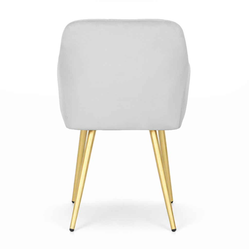 Set 2 scaune dining tapitate cu velur Luxano, cusaturi patrate, picioare aurii, 54x58x82 cm, gri - imagine 6
