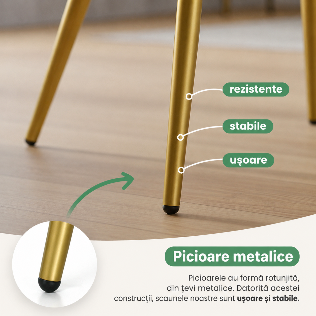 Set 2 scaune dining tapitate cu velur Luxano, cusaturi patrate, picioare aurii, 54x58x82 cm, gri - imagine 8