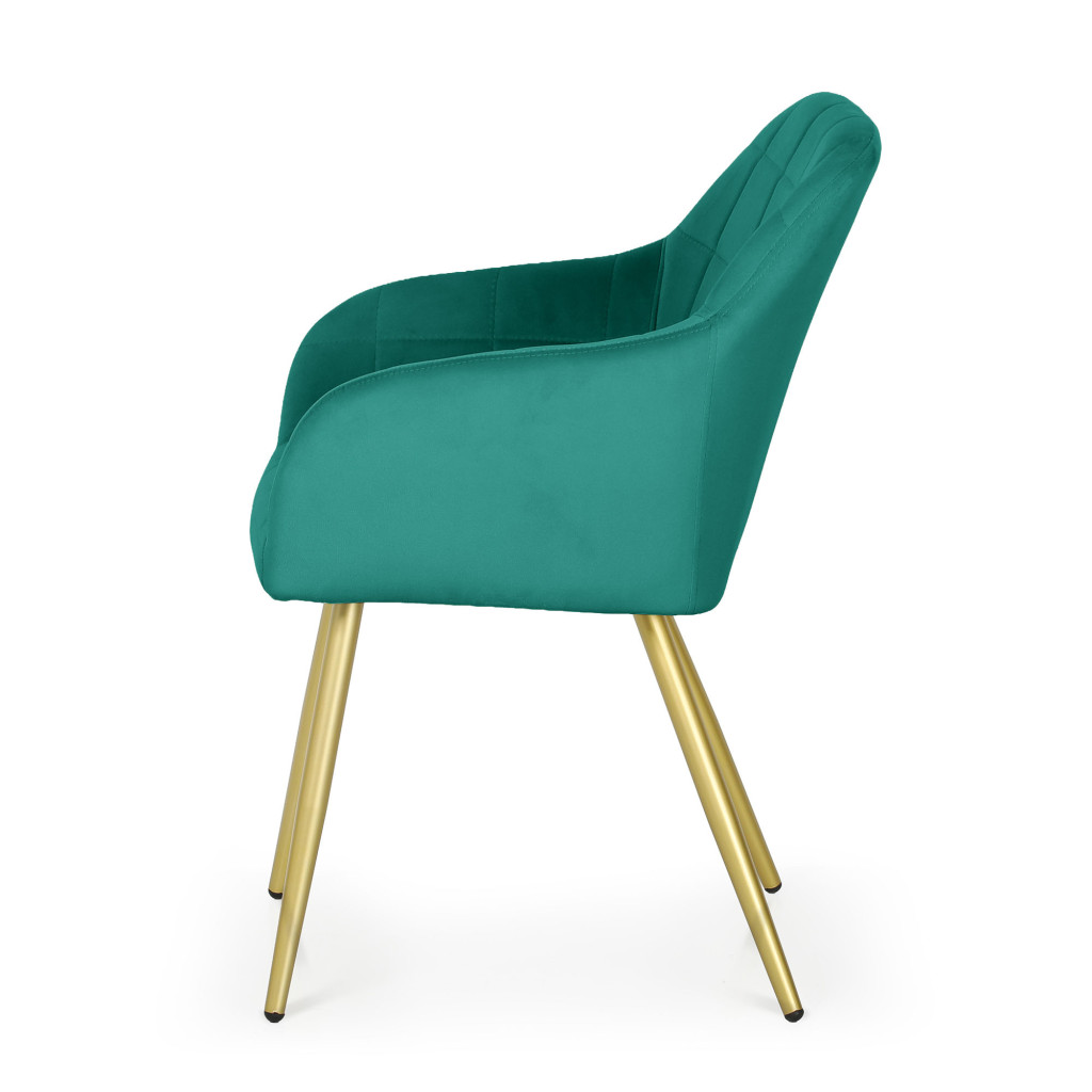 Set 2 scaune dining tapitate cu velur Luxano, cusaturi patrate, picioare aurii, 54x58x82 cm, verde - imagine 4