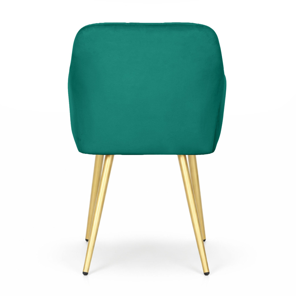 Set 2 scaune dining tapitate cu velur Luxano, cusaturi patrate, picioare aurii, 54x58x82 cm, verde - imagine 6