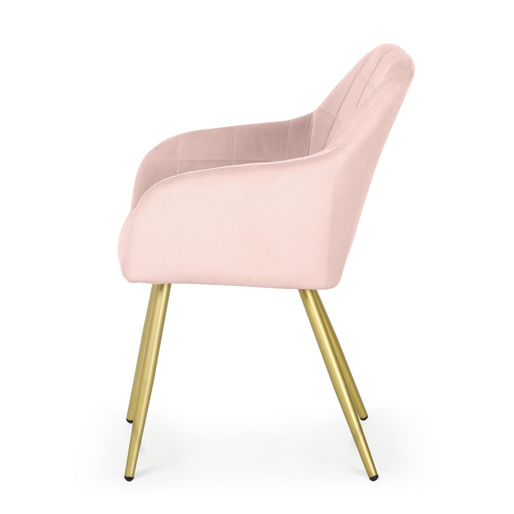 Set 2 scaune dining tapitate cu velur Luxano, cusaturi patrate, picioare aurii, 54x58x82 cm, roz - imagine 4