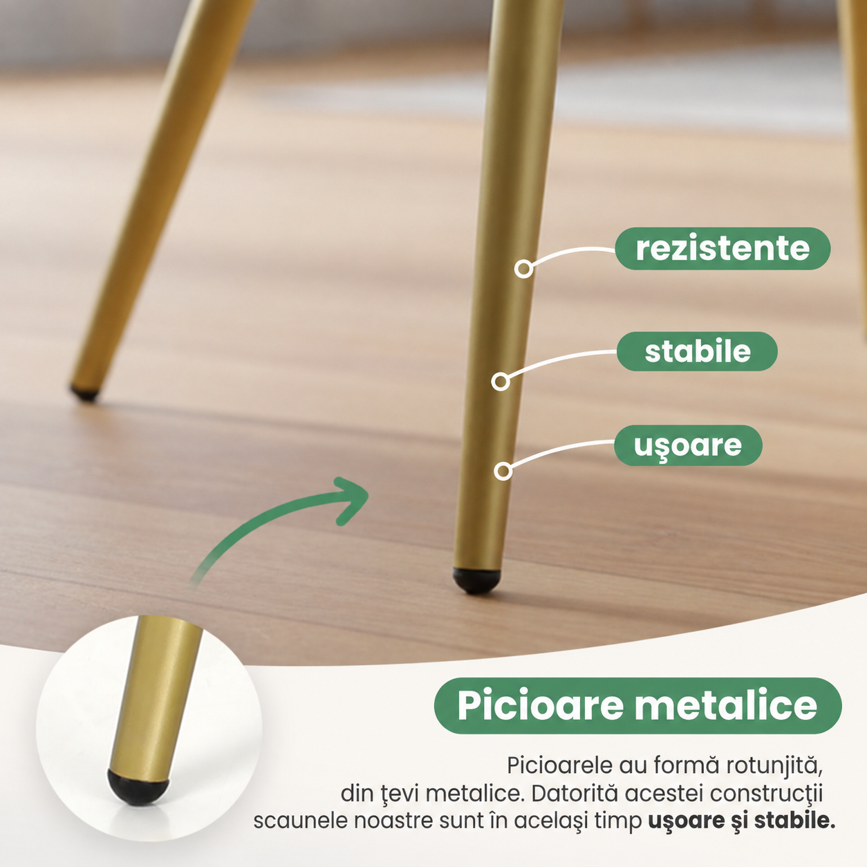 Set 2 scaune dining tapitate cu velur Luxano, cusaturi patrate, picioare aurii, 54x58x82 cm, roz - imagine 5