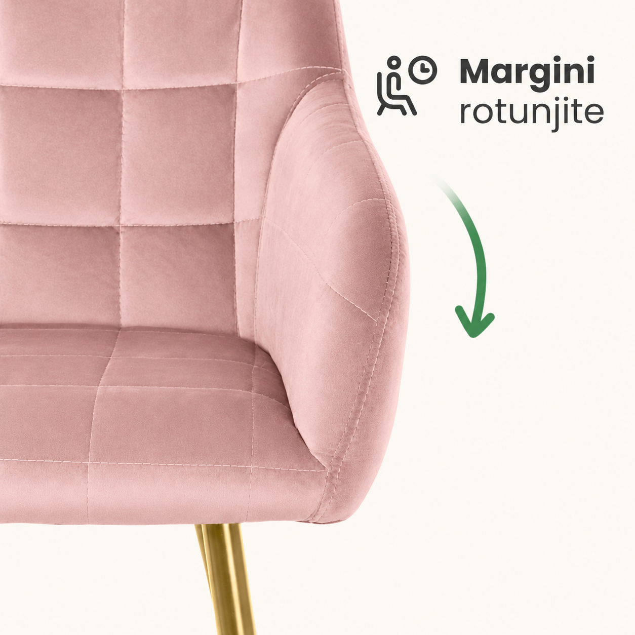 Set 2 scaune dining tapitate cu velur Luxano, cusaturi patrate, picioare aurii, 54x58x82 cm, roz - imagine 9