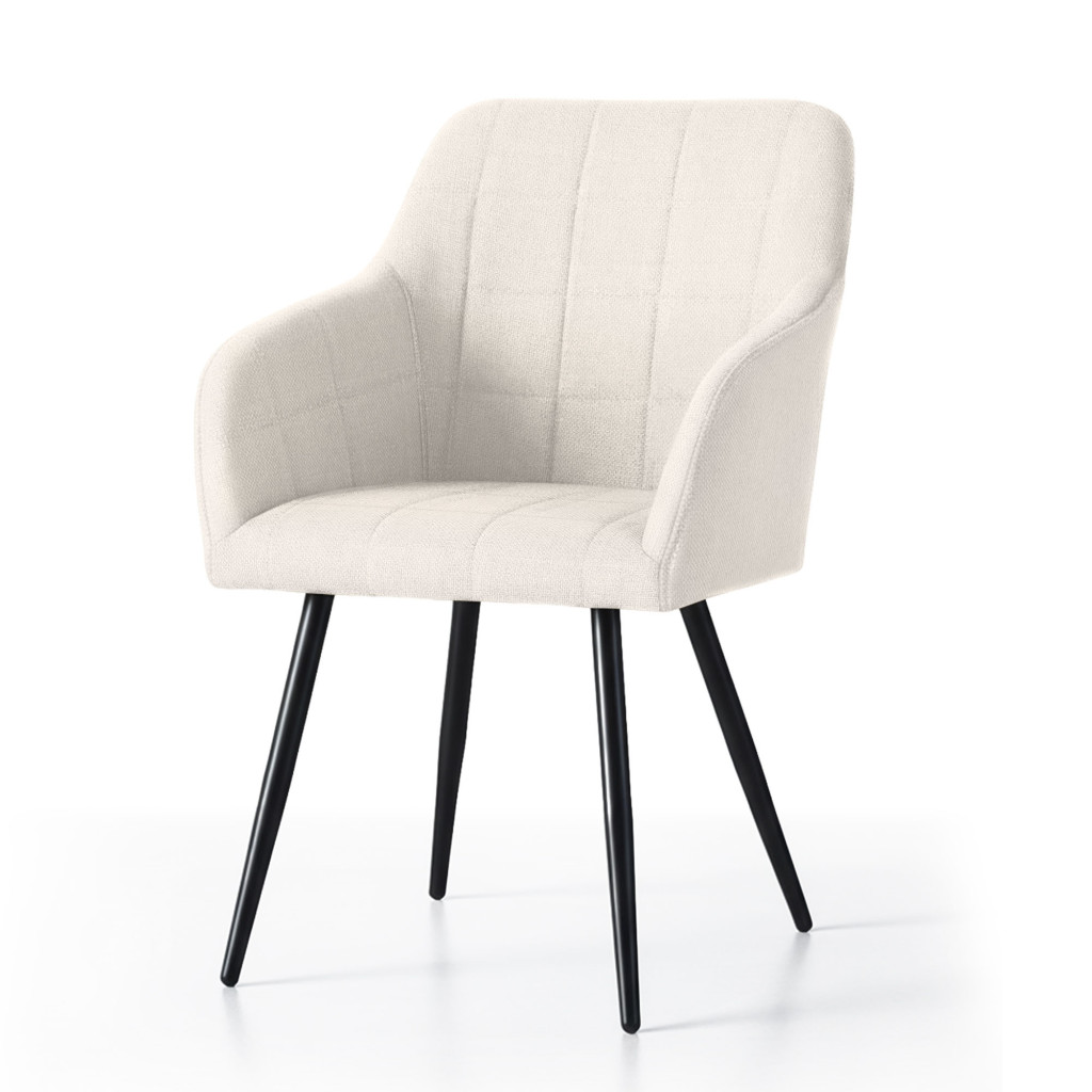 Set 2 scaune dining tapitate cu velur Luxano, cusaturi patrate, 54x58x82 cm, crem - imagine 2