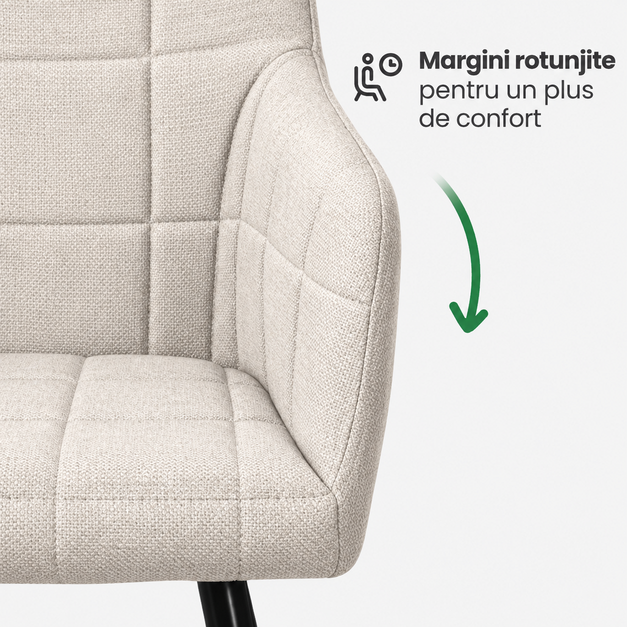 Set 2 scaune dining tapitate cu velur Luxano, cusaturi patrate, 54x58x82 cm, crem - imagine 7