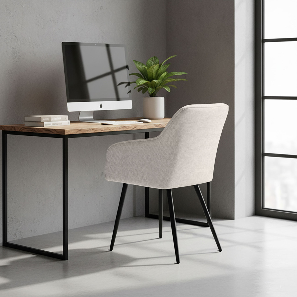 Set 2 scaune dining tapitate cu velur Luxano, cusaturi patrate, 54x58x82 cm, crem - imagine 8