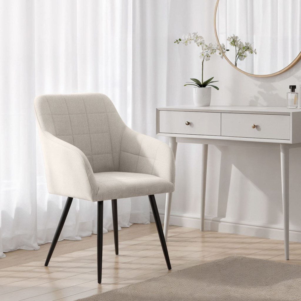 Set 2 scaune dining tapitate cu velur Luxano, cusaturi patrate, 54x58x82 cm, crem - imagine 10