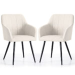 Set 2 scaune dining tapitate cu velur Luxano, cusaturi patrate, 54x58x82 cm, crem