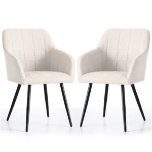 Set 2 scaune dining tapitate cu velur Luxano, cusaturi patrate, 54x58x82 cm, crem