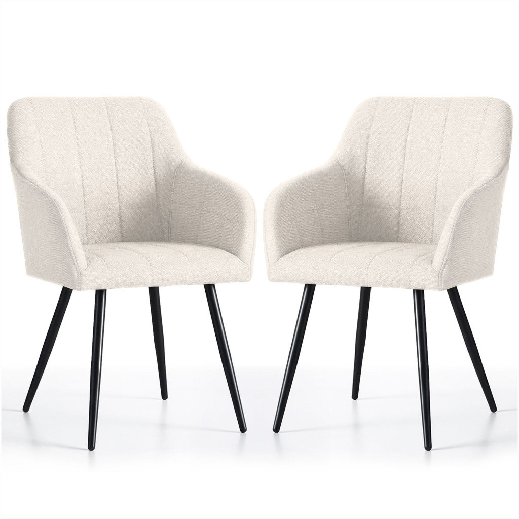 Set 2 scaune dining tapitate cu velur Luxano, cusaturi patrate, 54x58x82 cm, crem