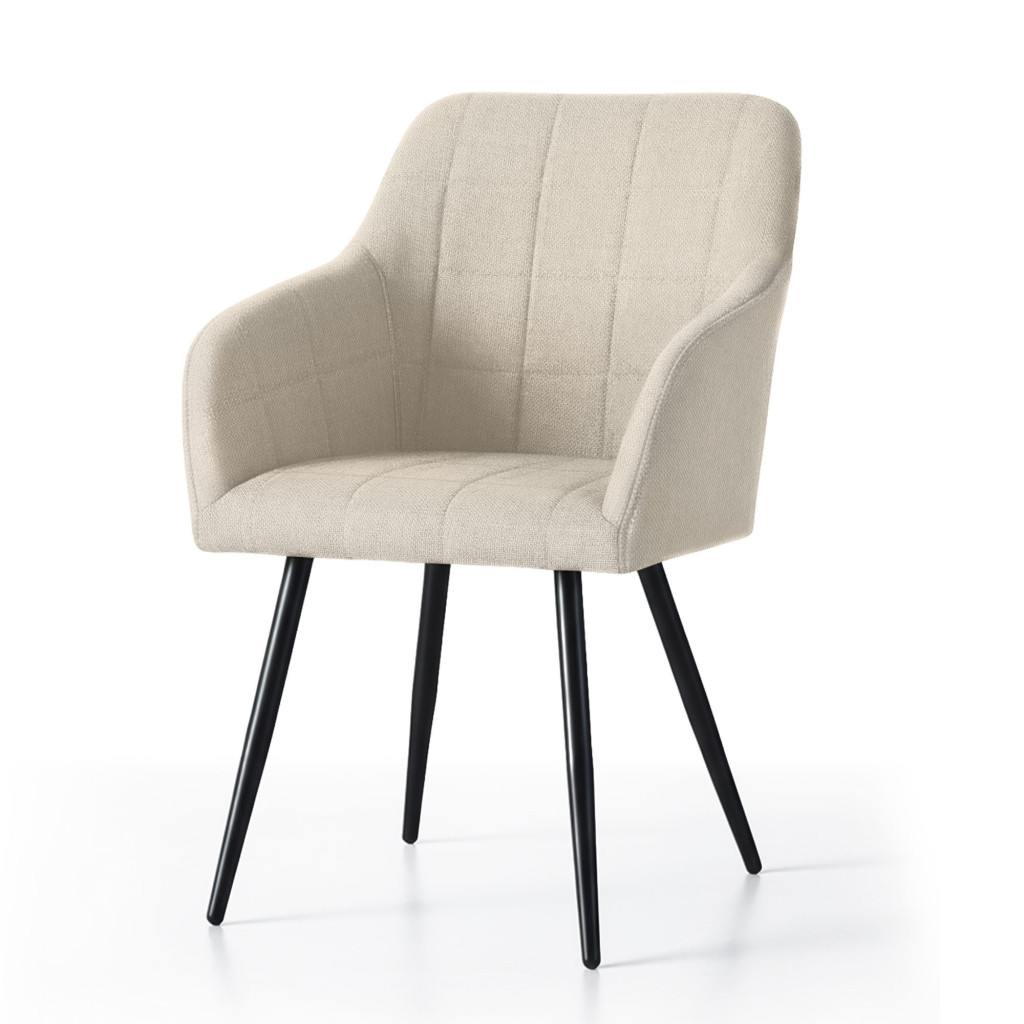 Set 2 scaune dining tapitate cu velur Luxano, cusaturi patrate, 54x58x82 cm, bej - imagine 2