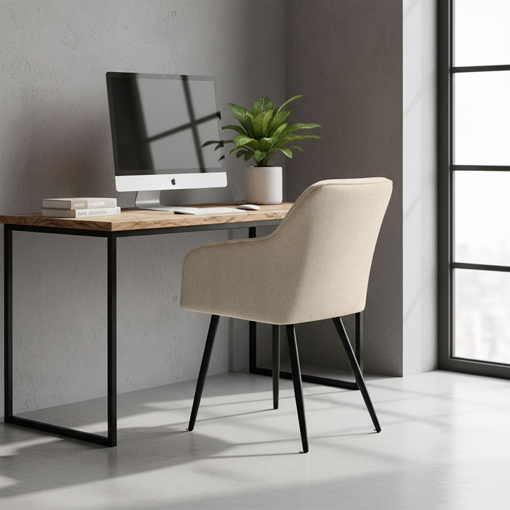 Set 2 scaune dining tapitate cu velur Luxano, cusaturi patrate, 54x58x82 cm, bej - imagine 8