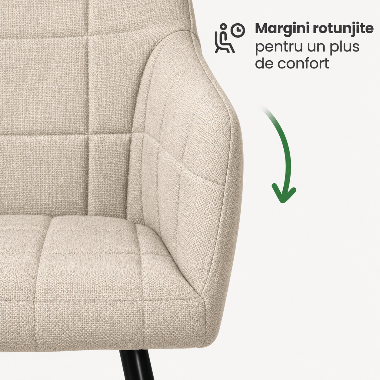 Set 2 scaune dining tapitate cu velur Luxano, cusaturi patrate, 54x58x82 cm, bej - imagine 9