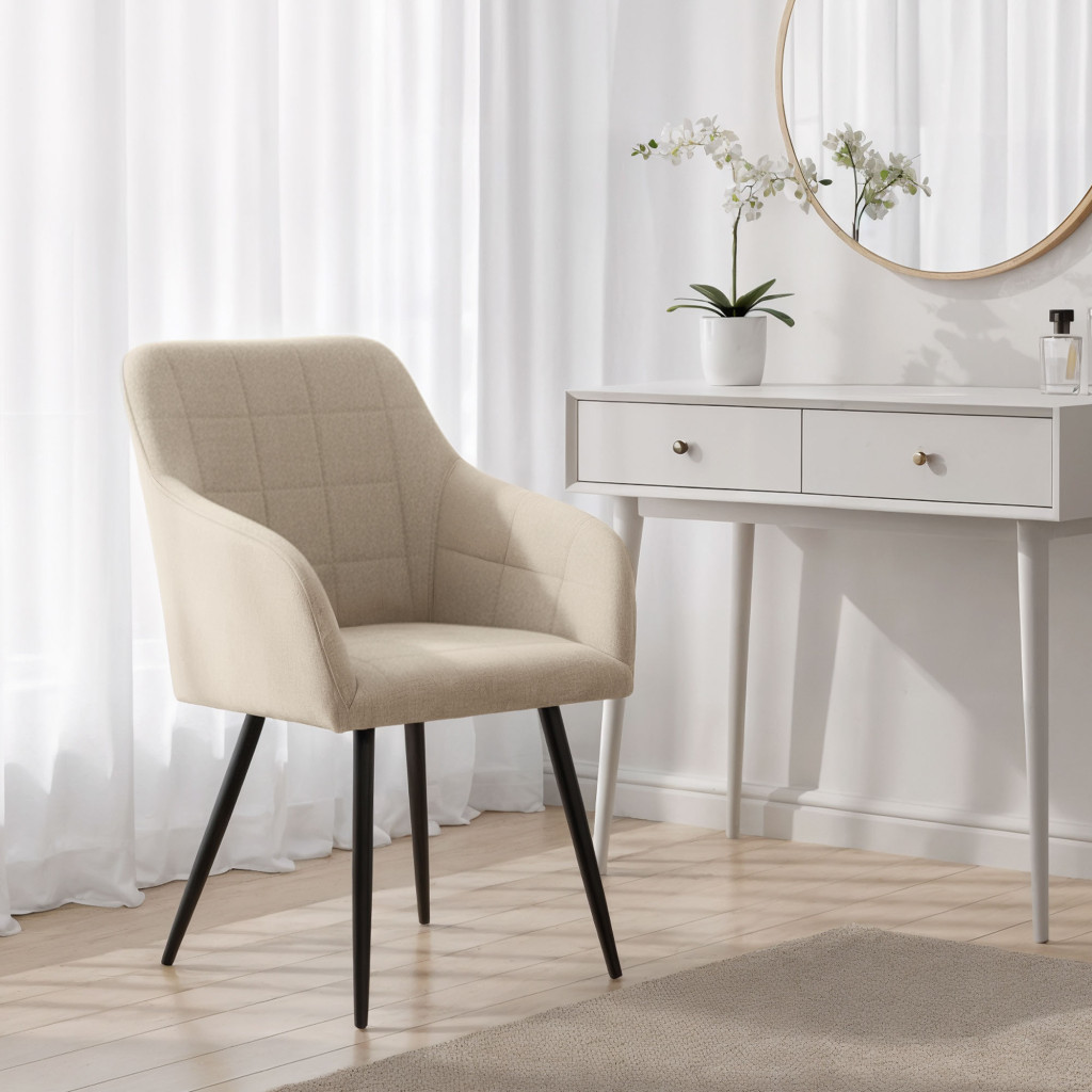 Set 2 scaune dining tapitate cu velur Luxano, cusaturi patrate, 54x58x82 cm, bej - imagine 10