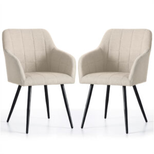 Set 2 scaune dining tapitate cu velur Luxano, cusaturi patrate, 54x58x82 cm, bej