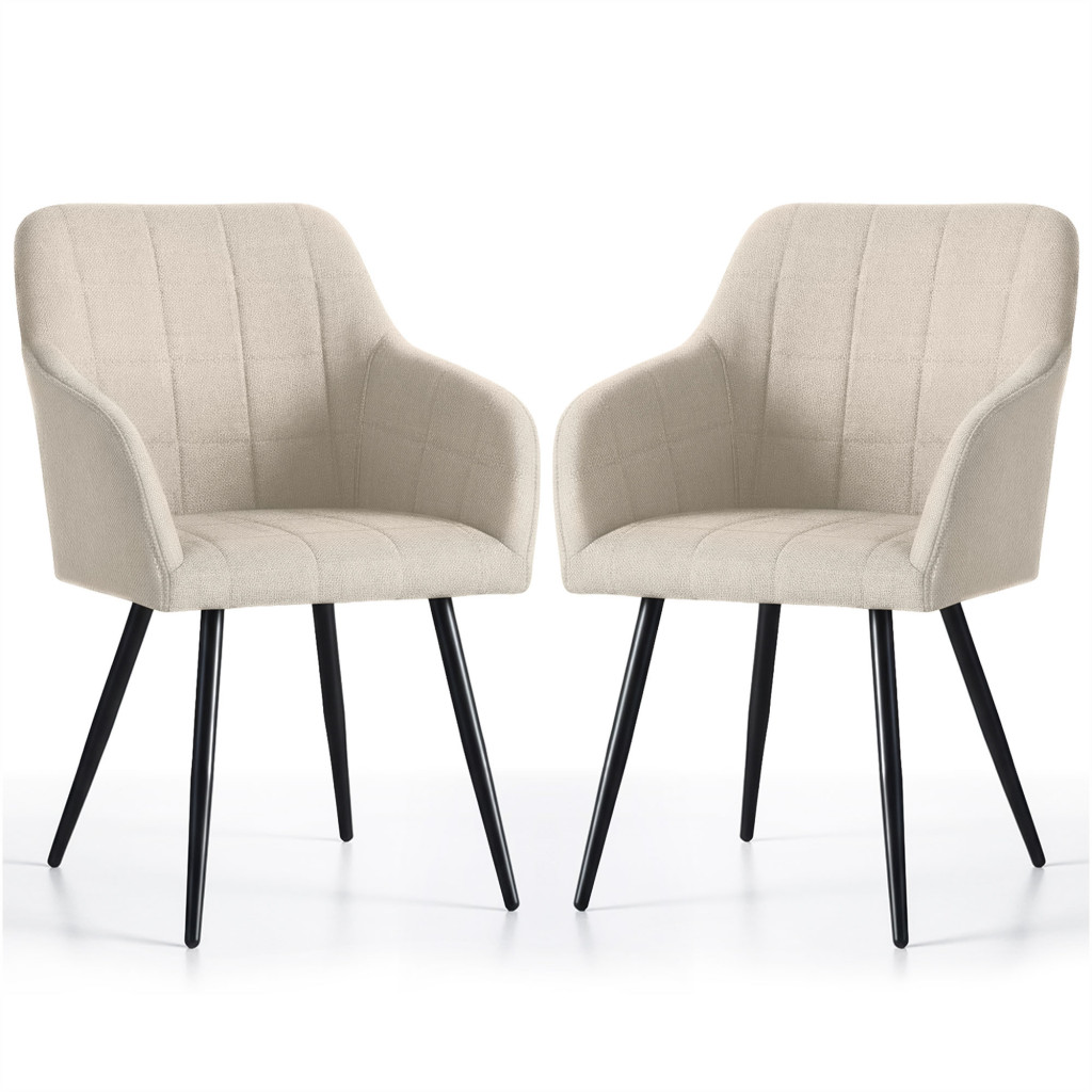 Set 2 scaune dining tapitate cu velur Luxano, cusaturi patrate, 54x58x82 cm, bej