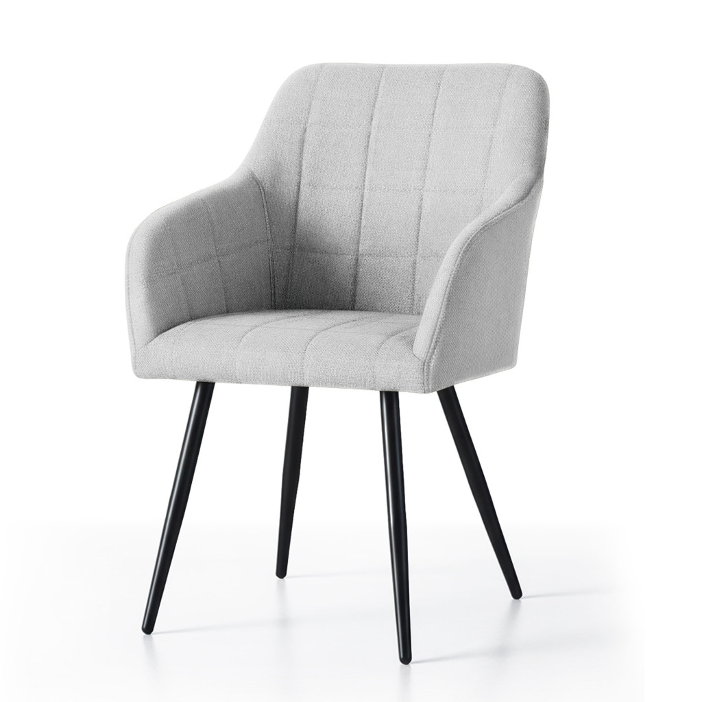 Set 2 scaune dining tapitate cu velur Luxano, cusaturi patrate, 54x58x82 cm, gri deschis - imagine 2
