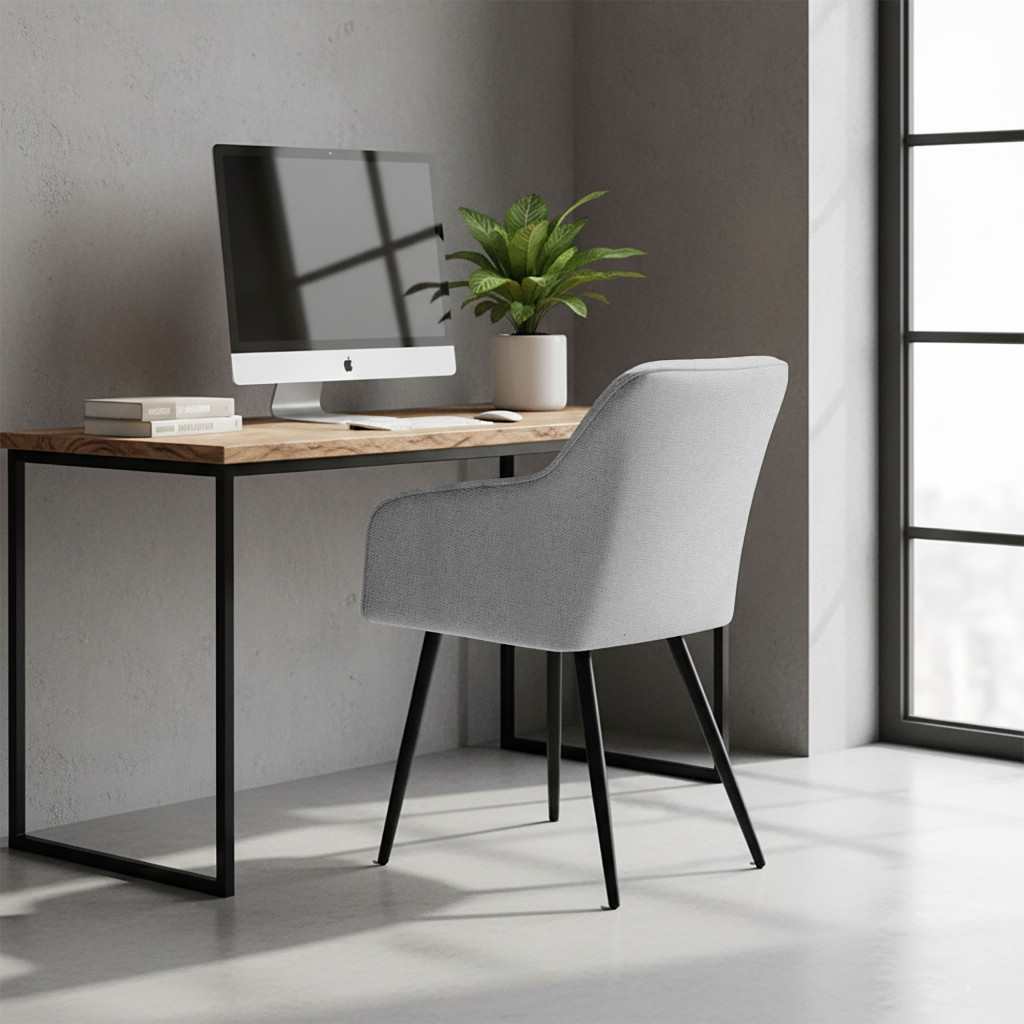 Set 2 scaune dining tapitate cu velur Luxano, cusaturi patrate, 54x58x82 cm, gri deschis - imagine 8