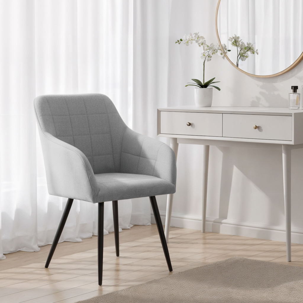 Set 2 scaune dining tapitate cu velur Luxano, cusaturi patrate, 54x58x82 cm, gri deschis - imagine 10