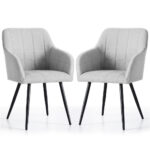 Set 2 scaune dining tapitate cu velur Luxano, cusaturi patrate, 54x58x82 cm, gri deschis