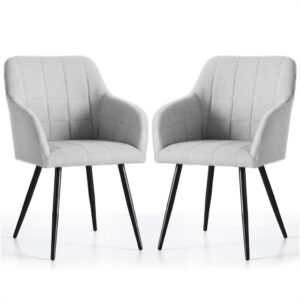 Set 2 scaune dining tapitate cu velur Luxano, cusaturi patrate, 54x58x82 cm, gri deschis