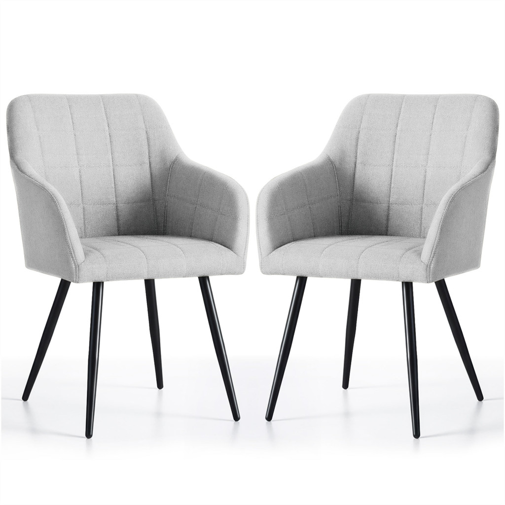 Set 2 scaune dining tapitate cu velur Luxano, cusaturi patrate, 54x58x82 cm, gri deschis