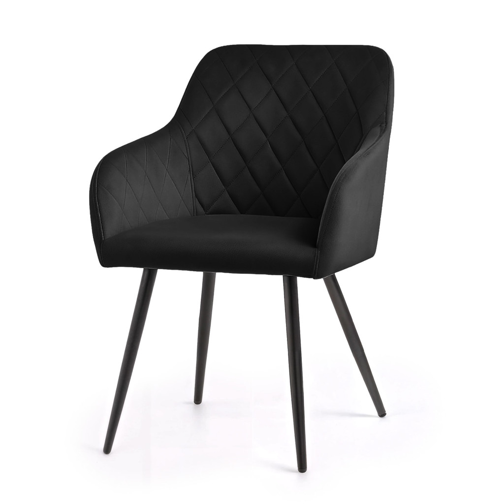 Set 2 scaune dining tapitate Velto, catifea, matlasate cu romburi, 52x58x82 cm, maxim 120 kg, negru - imagine 2