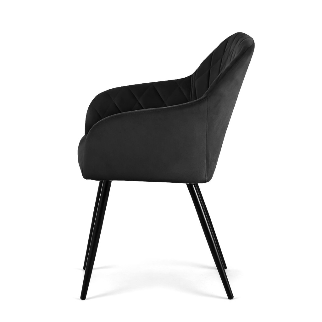 Set 2 scaune dining tapitate Velto, catifea, matlasate cu romburi, 52x58x82 cm, maxim 120 kg, negru - imagine 4