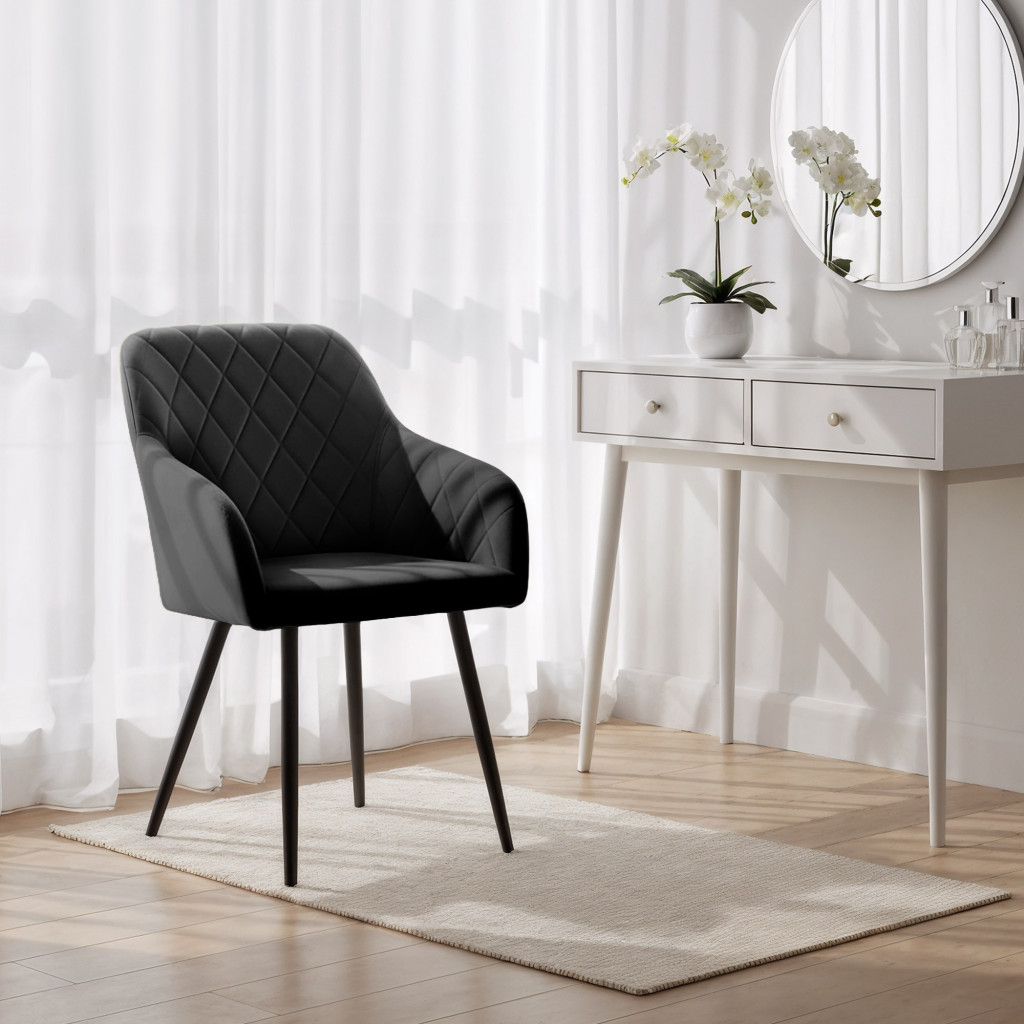 Set 2 scaune dining tapitate Velto, catifea, matlasate cu romburi, 52x58x82 cm, maxim 120 kg, negru - imagine 11