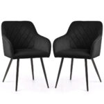 Set 2 scaune dining tapitate Velto, catifea, matlasate cu romburi, 52x58x82 cm, maxim 120 kg, negru