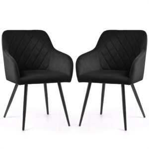 Set 2 scaune dining tapitate Velto, catifea, matlasate cu romburi, 52x58x82 cm, maxim 120 kg, negru