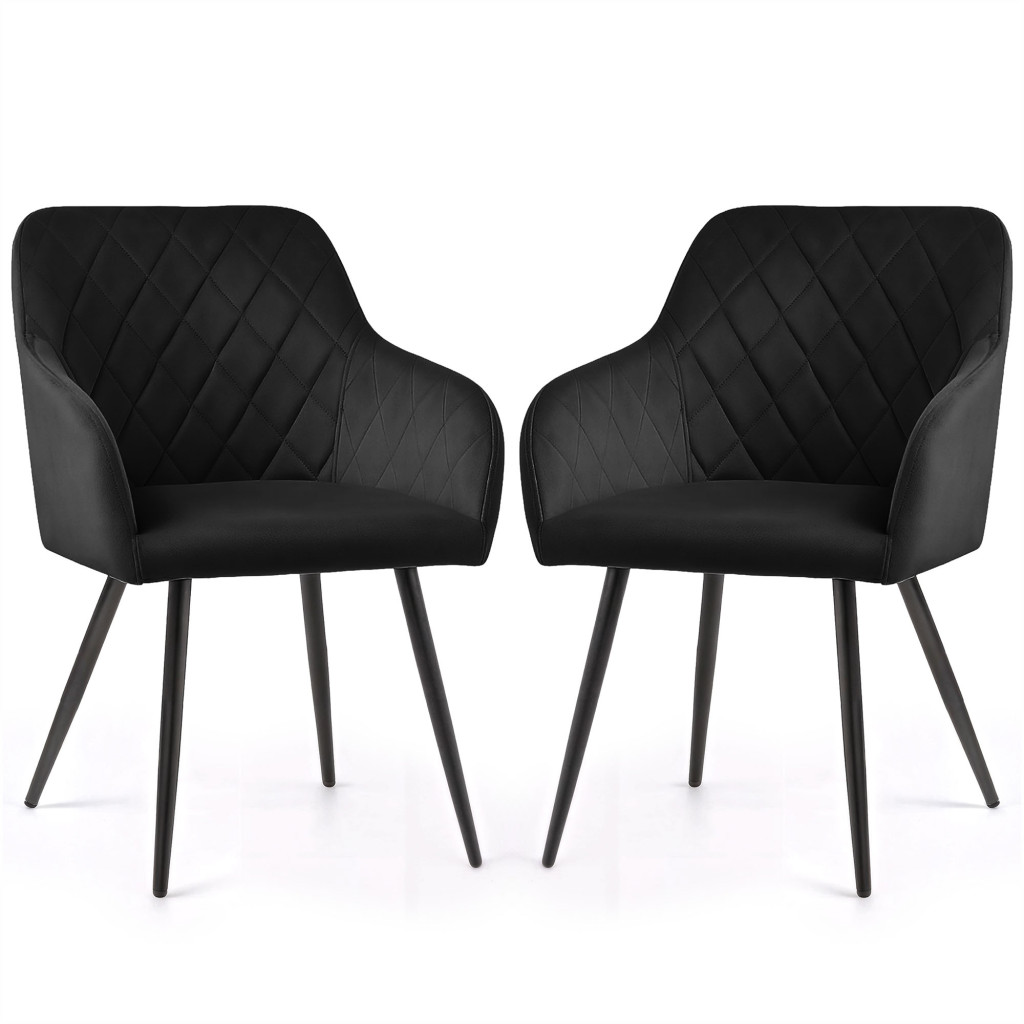 Set 2 scaune dining tapitate Velto, catifea, matlasate cu romburi, 52x58x82 cm, maxim 120 kg, negru