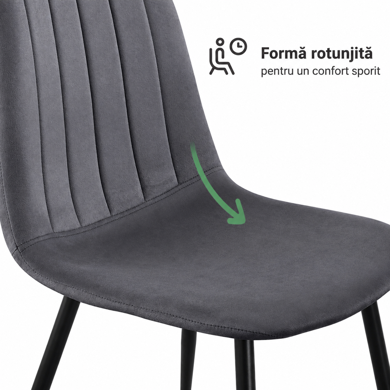 Set 4 scaune tapitate din catifea LUMO, 46x44x87 cm, sezut matlasat, picioare metalice, maxim 130 kg, gri inchis - imagine 5