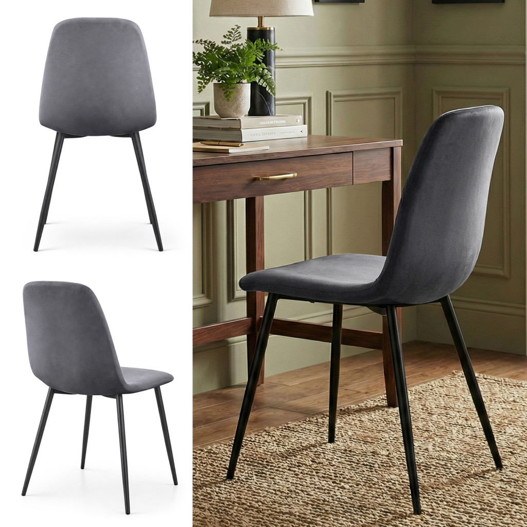 Set 4 scaune tapitate din catifea LUMO, 46x44x87 cm, sezut matlasat, picioare metalice, maxim 130 kg, gri inchis - imagine 8