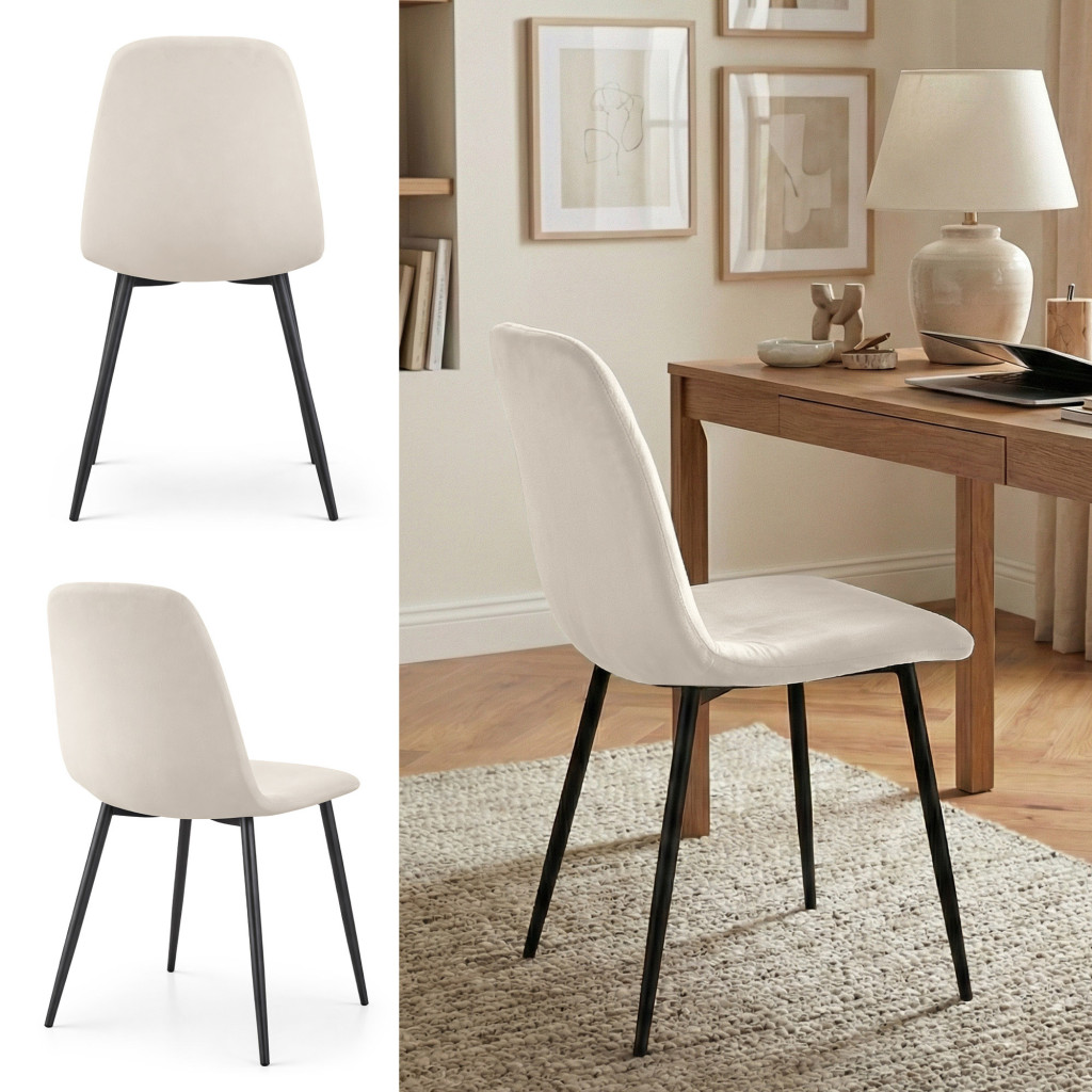 Set 4 scaune tapitate din catifea LUMO, 46x44x87 cm, sezut matlasat, picioare metalice, maxim 130 kg, bej - imagine 8
