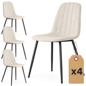 Set 4 scaune tapitate din catifea LUMO, 46x44x87 cm, sezut matlasat, picioare metalice, maxim 130 kg, bej