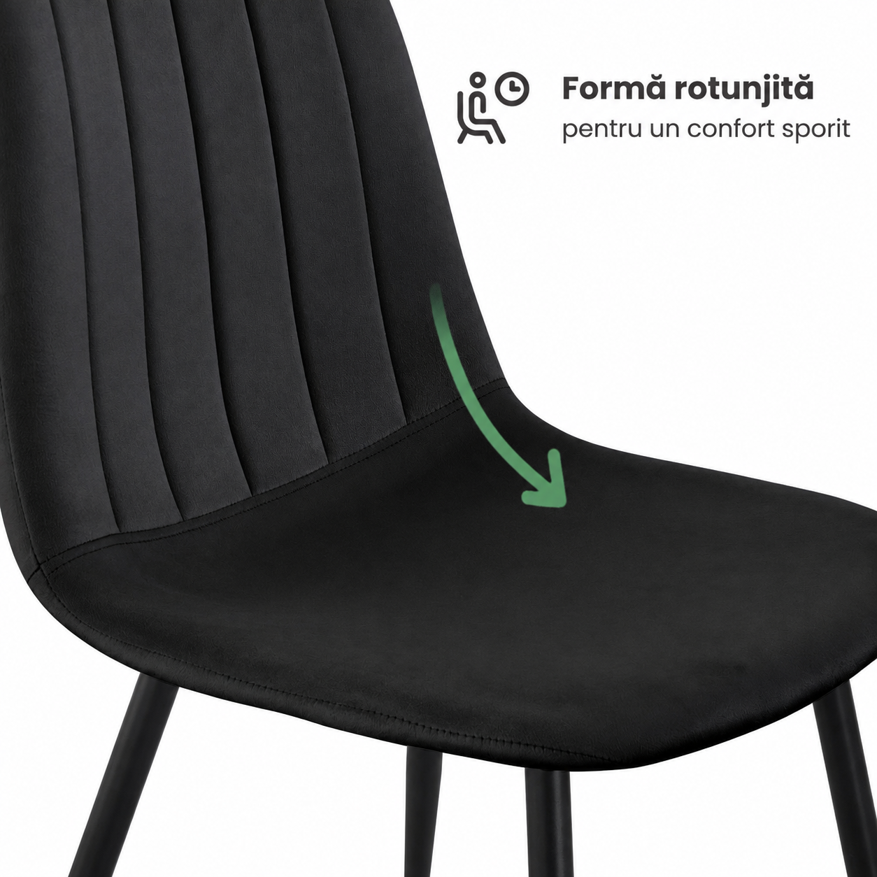 Set 4 scaune tapitate din catifea LUMO, 46x44x87 cm, sezut matlasat, picioare metalice, maxim 130 kg, negru - imagine 5