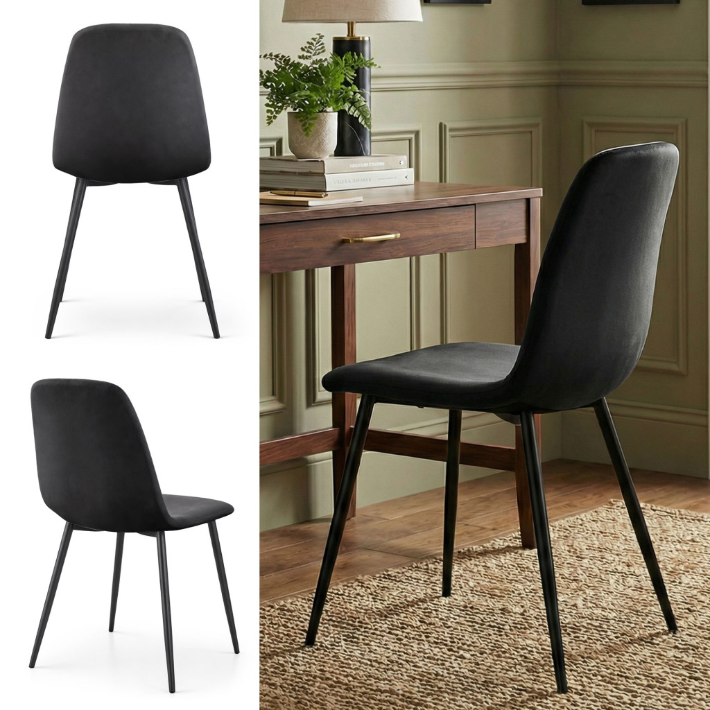 Set 4 scaune tapitate din catifea LUMO, 46x44x87 cm, sezut matlasat, picioare metalice, maxim 130 kg, negru - imagine 6
