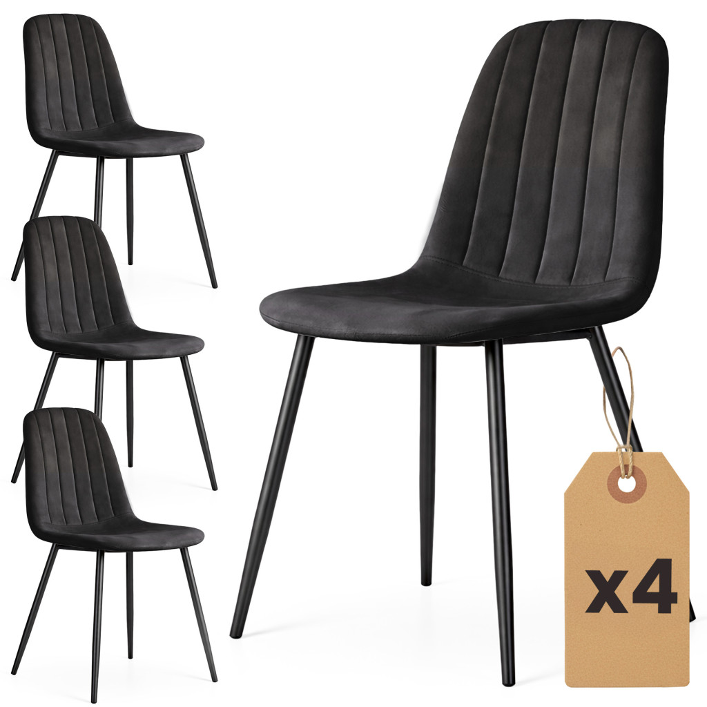 Set 4 scaune tapitate din catifea LUMO, 46x44x87 cm, sezut matlasat, picioare metalice, maxim 130 kg, negru
