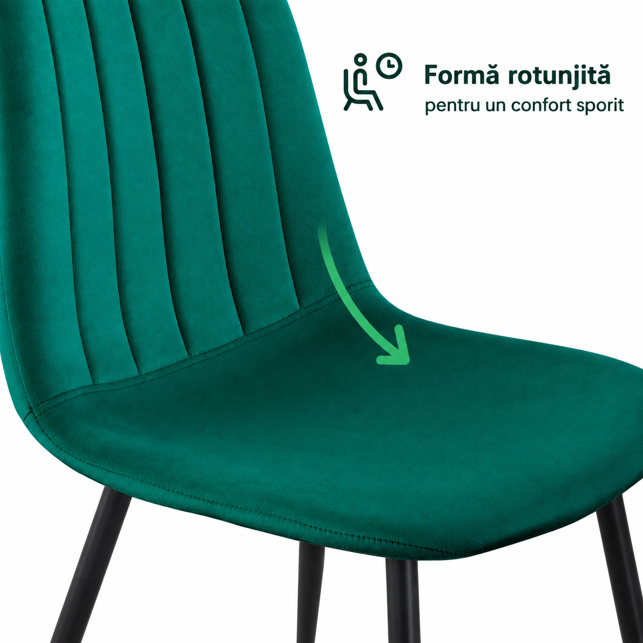 Set 4 scaune tapitate din catifea LUMO, 46x44x87 cm, sezut matlasat, picioare metalice, maxim 130 kg, verde - imagine 3