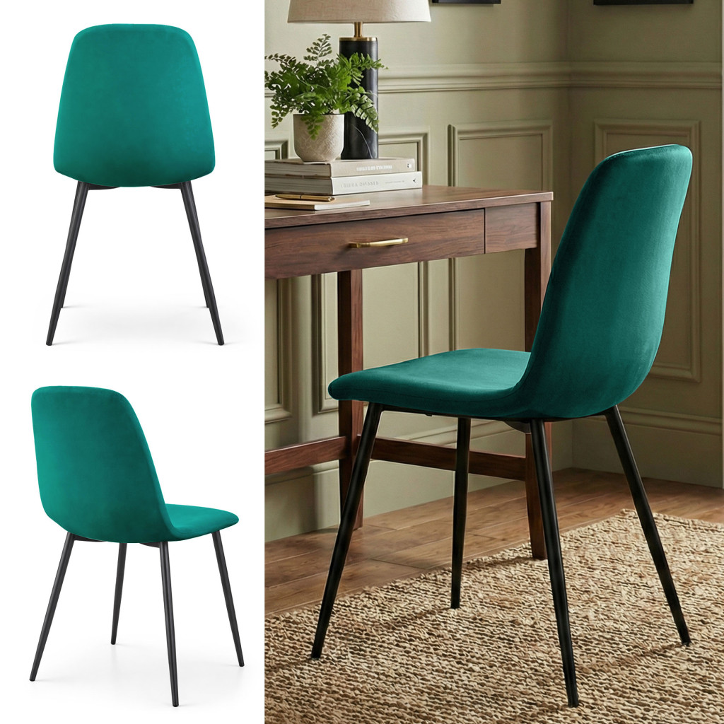 Set 4 scaune tapitate din catifea LUMO, 46x44x87 cm, sezut matlasat, picioare metalice, maxim 130 kg, verde - imagine 8