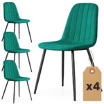 Set 4 scaune tapitate din catifea LUMO, 46x44x87 cm, sezut matlasat, picioare metalice, maxim 130 kg, verde